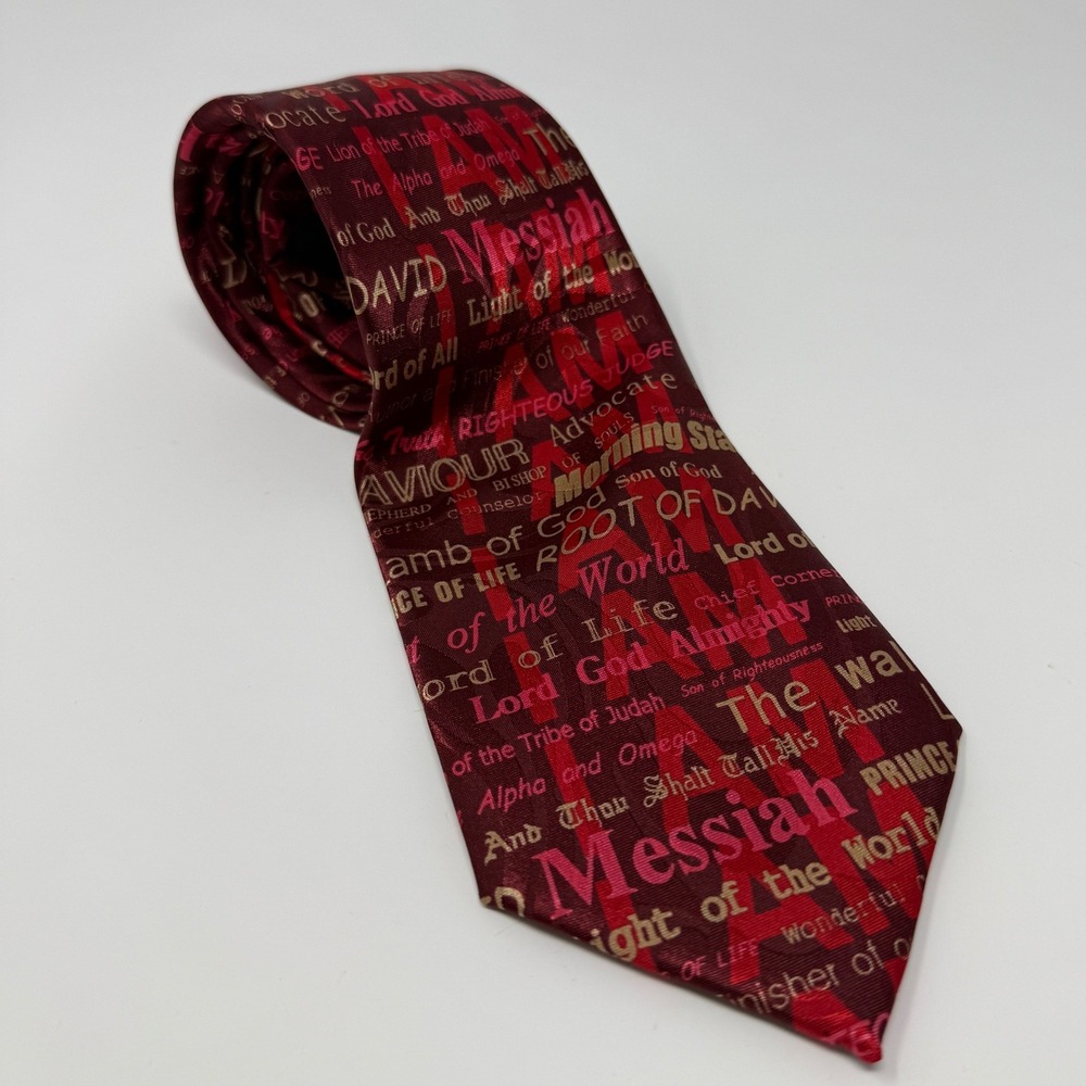 Steven Harris Mens Burgundy Religious Messiah Lamb of God Text Print Necktie